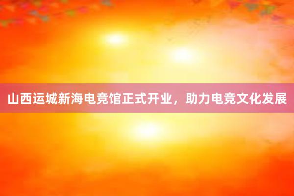 山西运城新海电竞馆正式开业，助力电竞文化发展